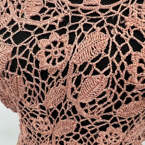 Anthropologie Moth Womens Linen Rayon Floral Crochet Knit Lace Sweater Small - Picture 6 of 6